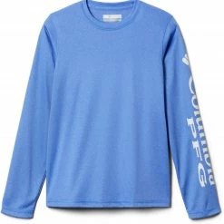Best deal 🧨 Columbia Youth Terminal Tackle Heather Long Sleeve 👕 Shirt For Boys' Blue Macaw Hthr/whte Logo 🤩