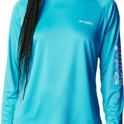Deals 🔔 Columbia Women's PFG Tidal Tee II Long Sleeve 👚 Shirt Lollipop/white Logo 👍