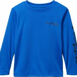 Best Sale 🛒 Columbia Boys' Terminal Tackle PFG Long Sleeve 👕 Shirt For Girls' Bright Nectar/white Logo 😍