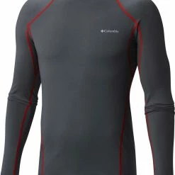 Discount 👏 Columbia Men's Midweight Stretch Base Layer Long Sleeve 👚 Shirt Graphite/red 🌟