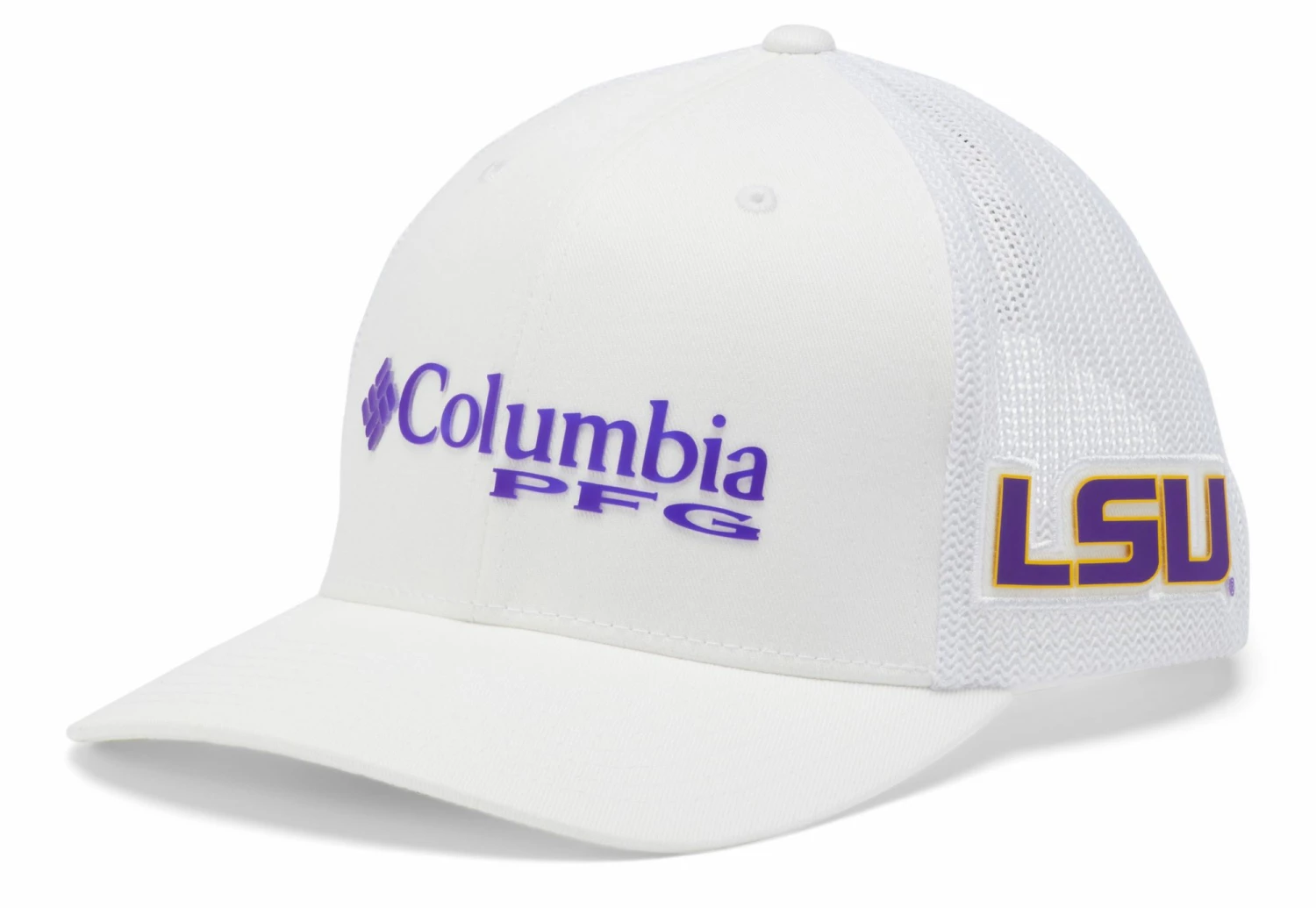 Hot Sale π Columbia Men's LSU Tigers PFG Mesh Fitted White Hat π 3 Hot Sale π Columbia Men's LSU Tigers PFG Mesh Fitted White Hat π