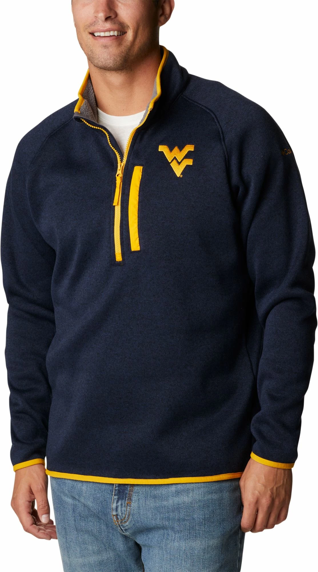 Wholesale π Columbia Men's West Virginia Mountaineers Blue Canyon Point Half-Zip Pullover Fleece Jacket π 3 Wholesale π Columbia Men's West Virginia Mountaineers Blue Canyon Point Half-Zip Pullover Fleece Jacket π