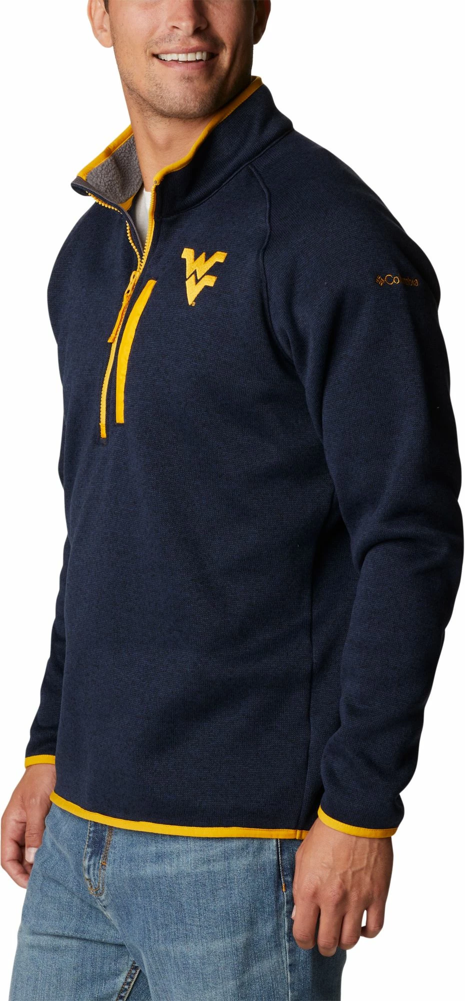 Wholesale π Columbia Men's West Virginia Mountaineers Blue Canyon Point Half-Zip Pullover Fleece Jacket π 4 Wholesale π Columbia Men's West Virginia Mountaineers Blue Canyon Point Half-Zip Pullover Fleece Jacket π - Image 2